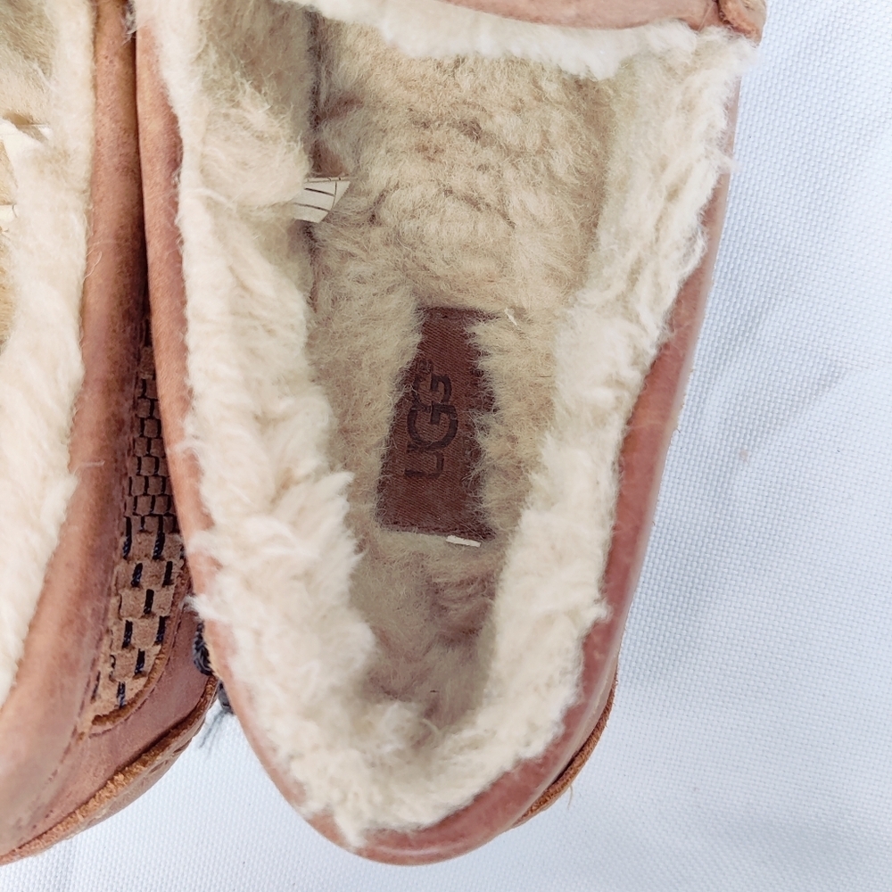 UGG Ascot Men's Size 8 Brown Woven Leather Slippers - Picture 11 of 16